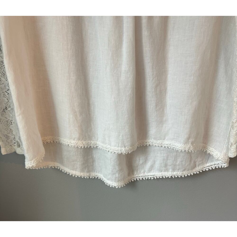 Lungo L'Arno Italy Women White Linen Lace Crochet Trim Blouse LS Top SZ M - Picture 4 of 9